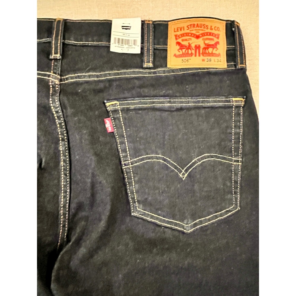 Levis 506 Comfort Straight Mens 38x34 Dark Wash NWT Flex Stretch Denim Jeans